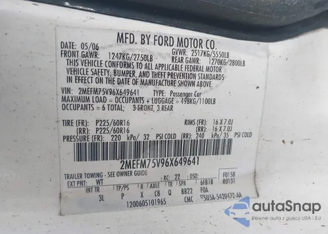 2006 Mercury Grand Marquis Ls из США, поврежденный, VIN 2MEFM75V96X649641